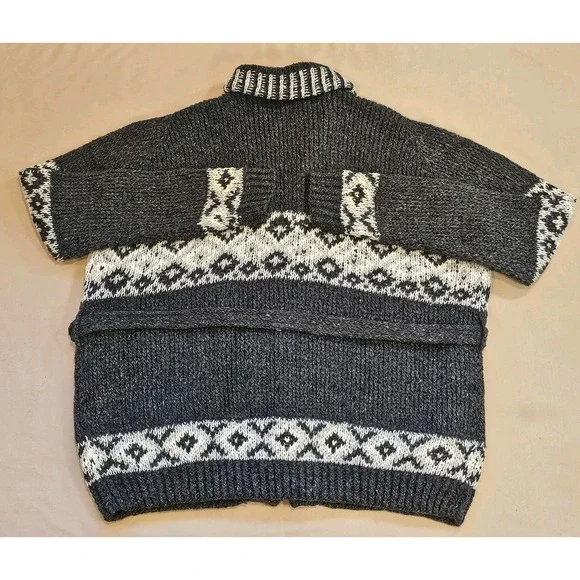 Camp Kitschy Knit Gray Chunky Wool Open Front Belt Starsky Cardigan Size 52 NWT